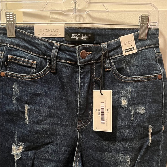 Judy Blue Dark Blue Distressed Boyfriend Jeans - Picture 2 of 7